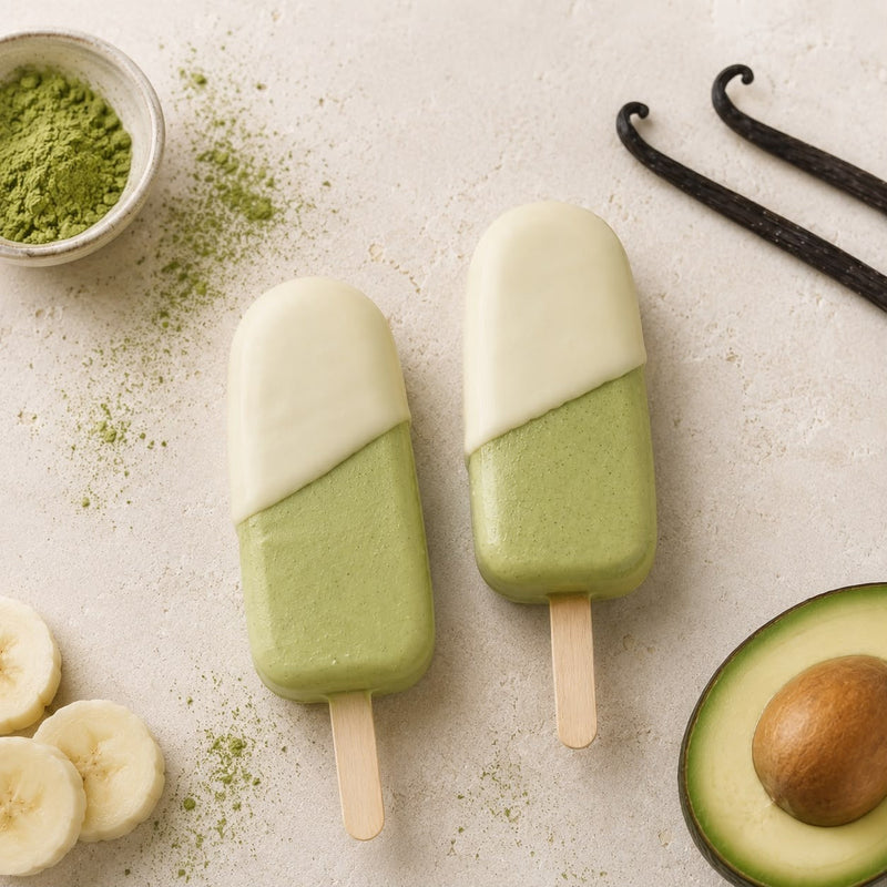 Vanilla Bean Matcha, Avocado & Banana Ice Cream Pops