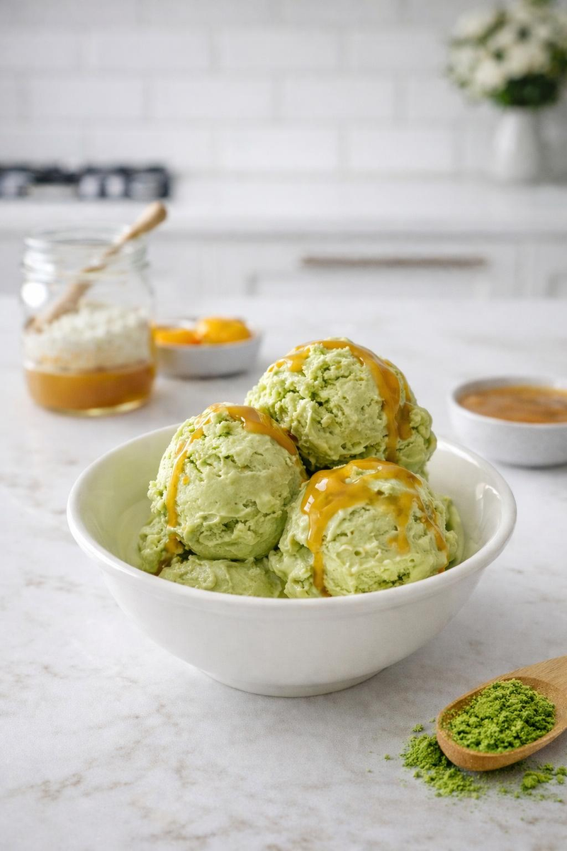 Vanilla Bean Matcha Cottage Cheese Ice Cream