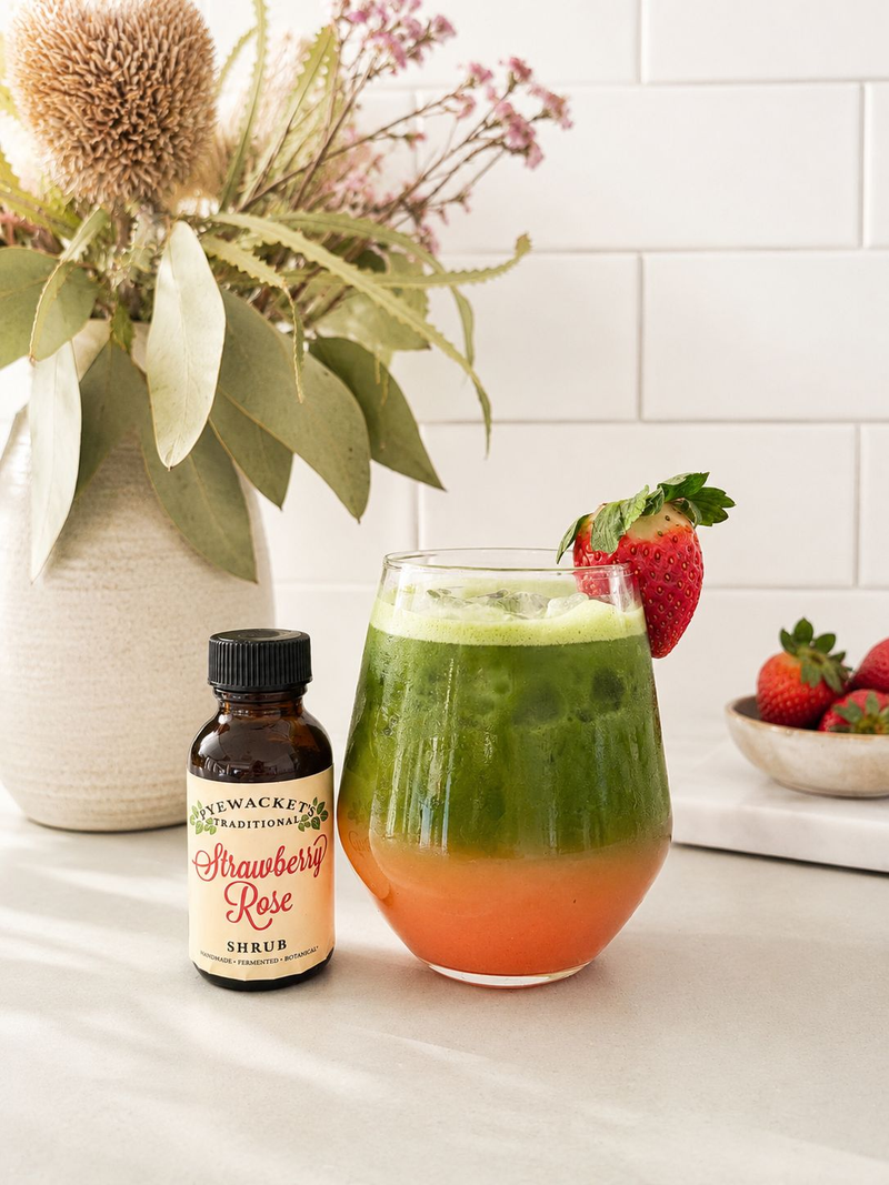 Strawberry Rose Matcha Coconut Spritz