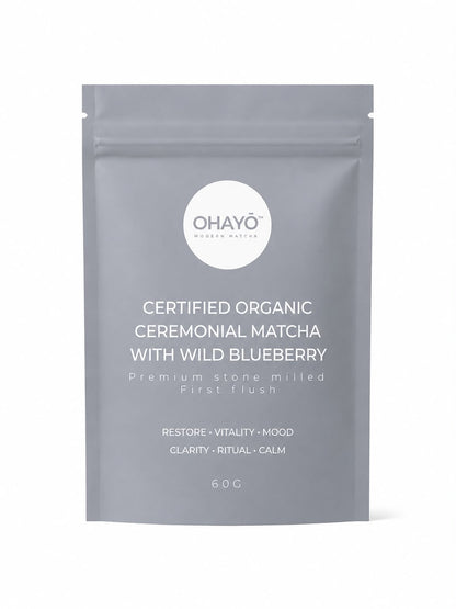 CERTIFIED ORGANIC CEREMONIAL MATCHA & WILD BLUEBERRY
